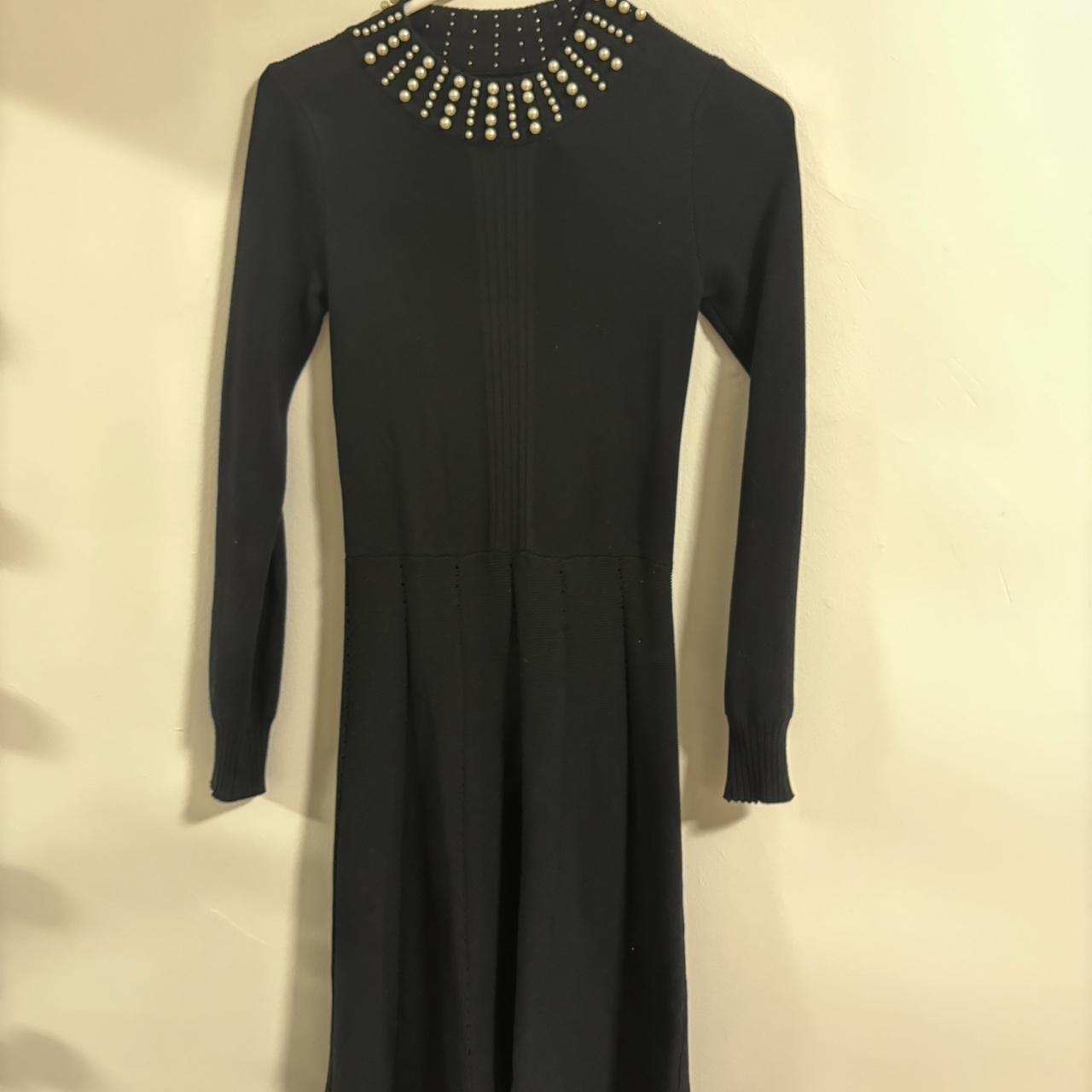 Black knitted midi dress with pearl collar and long. Depop