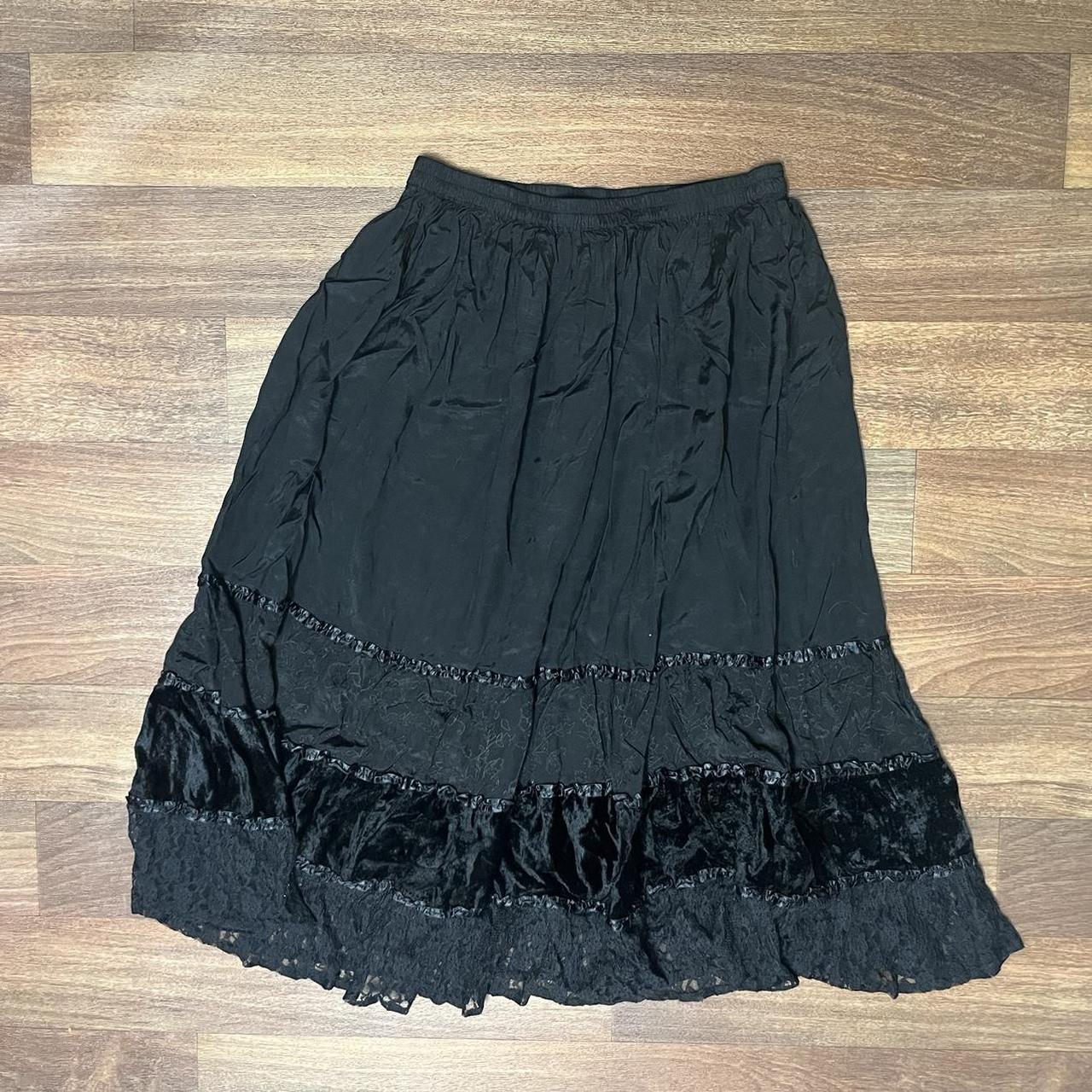 gorgeous whimsigoth maxi skirt with lace, velvet,... - Depop