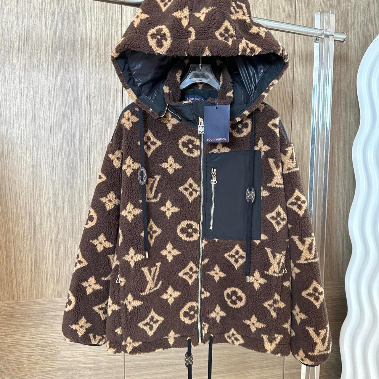 lv monogram Lamb Wool Jacket - Depop