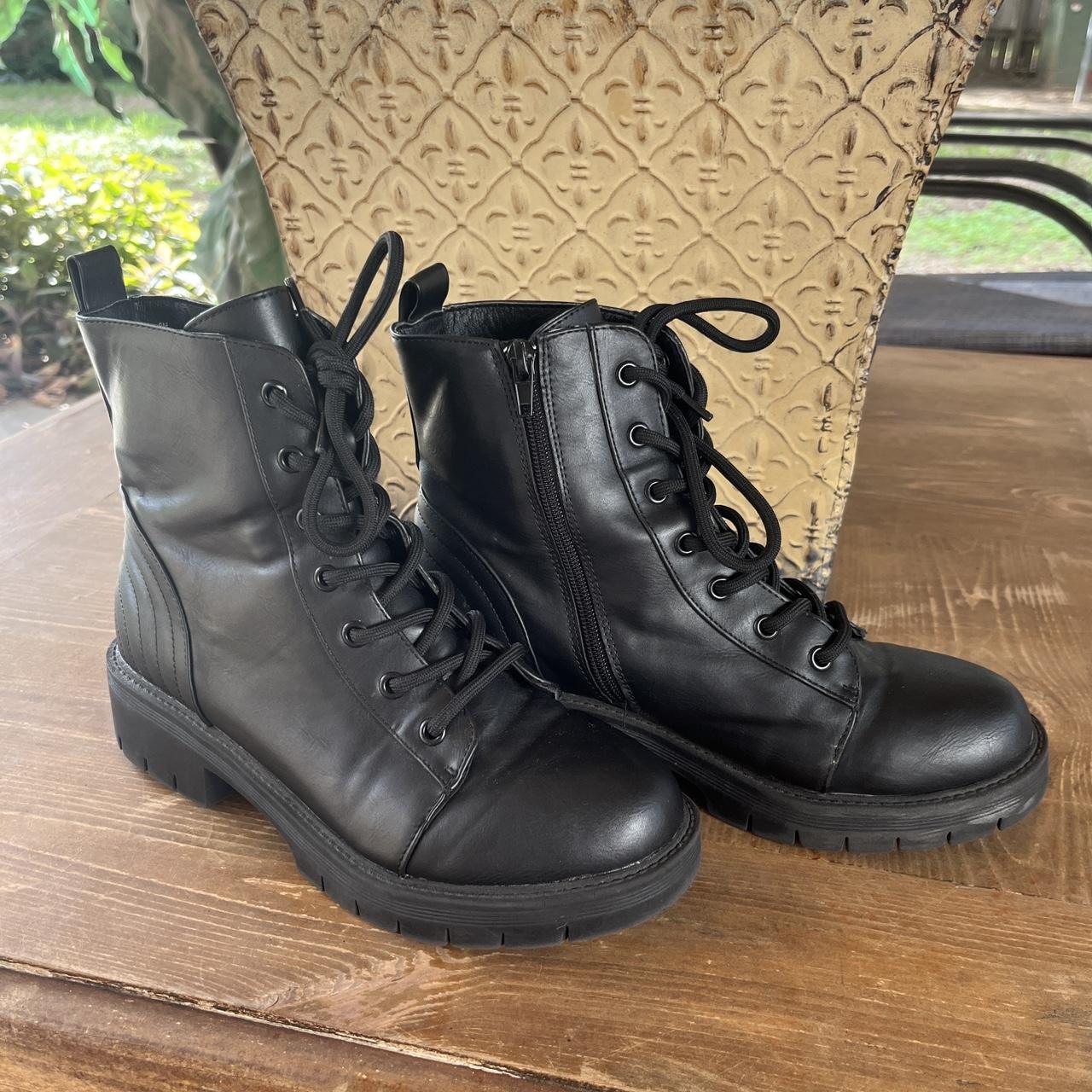 MIA black faux leather lace up combat boots 🧿 Size:... - Depop