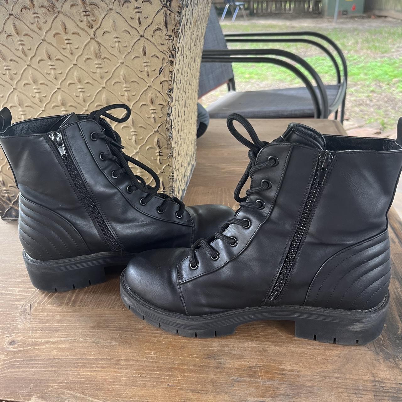 Mia Black Faux Leather Lace Up Combat Boots Size Depop