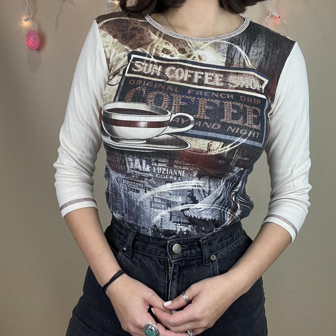 Coffee Shop Women's Cream and Brown T-shirt