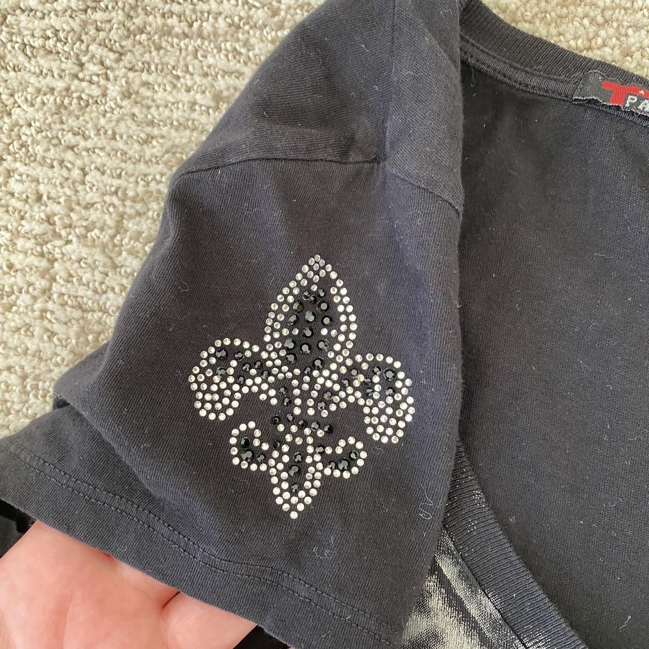 Vintage Y2k Fleur De Lis Rhinestone V Neck Tee Depop