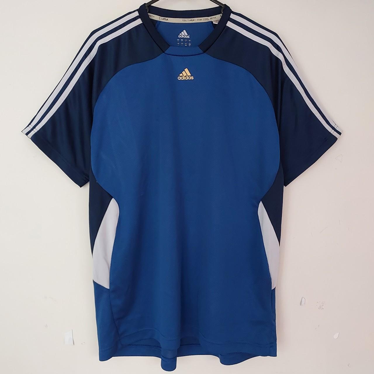 Adidas Men's Blue and Navy T-shirt | Depop