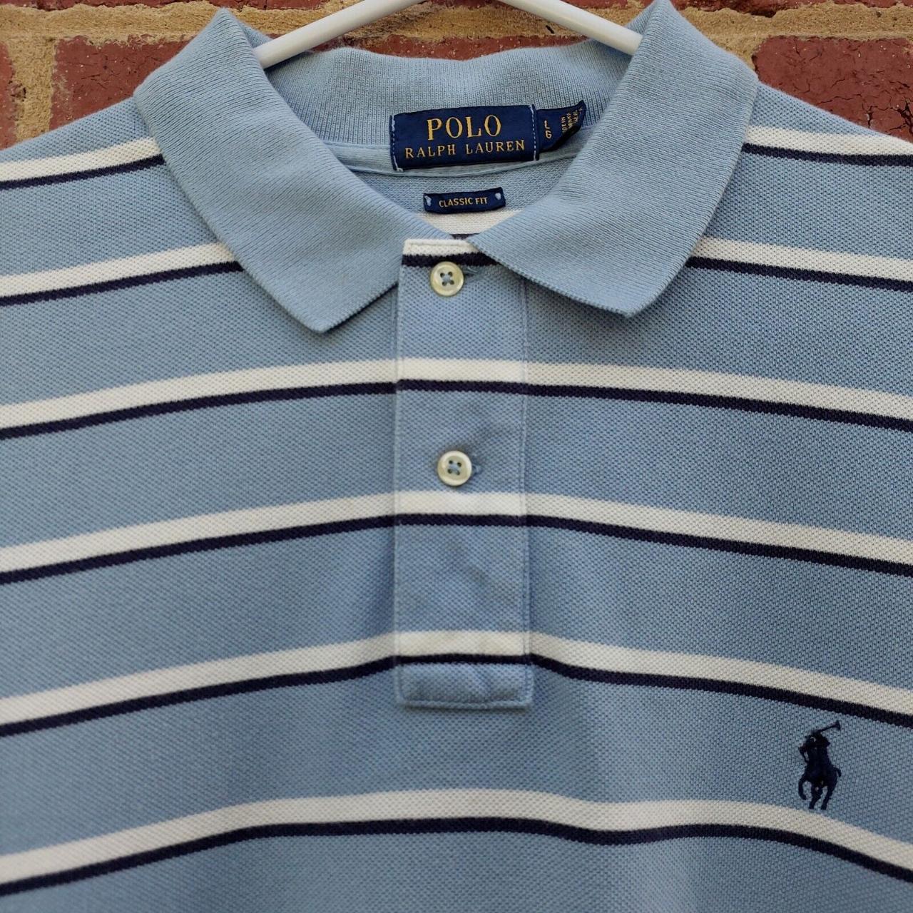 RALPH LAUREN Classic Fit Mens Blue Stripe Polo Shirt... - Depop