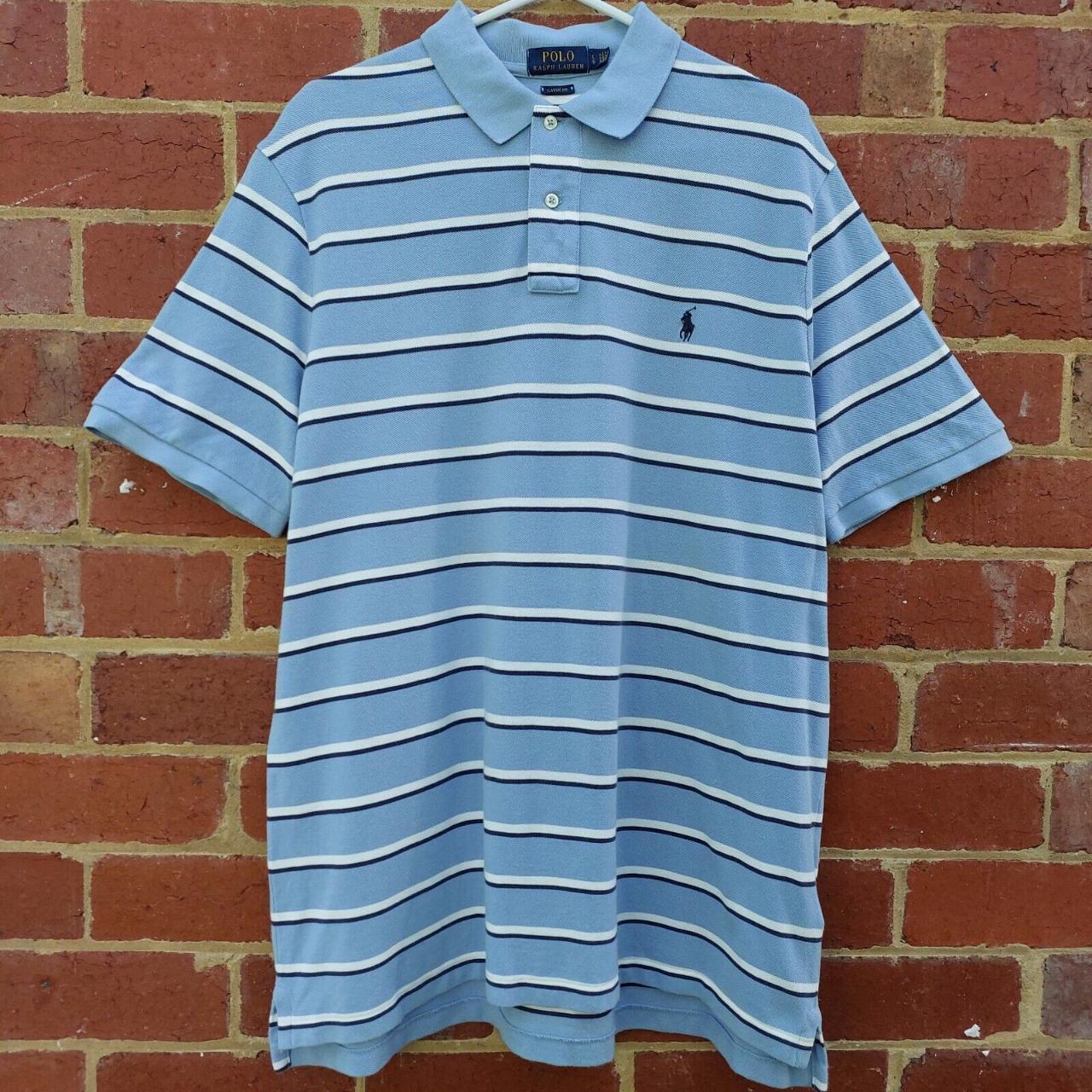 RALPH LAUREN Classic Fit Mens Blue Stripe Polo Shirt... - Depop