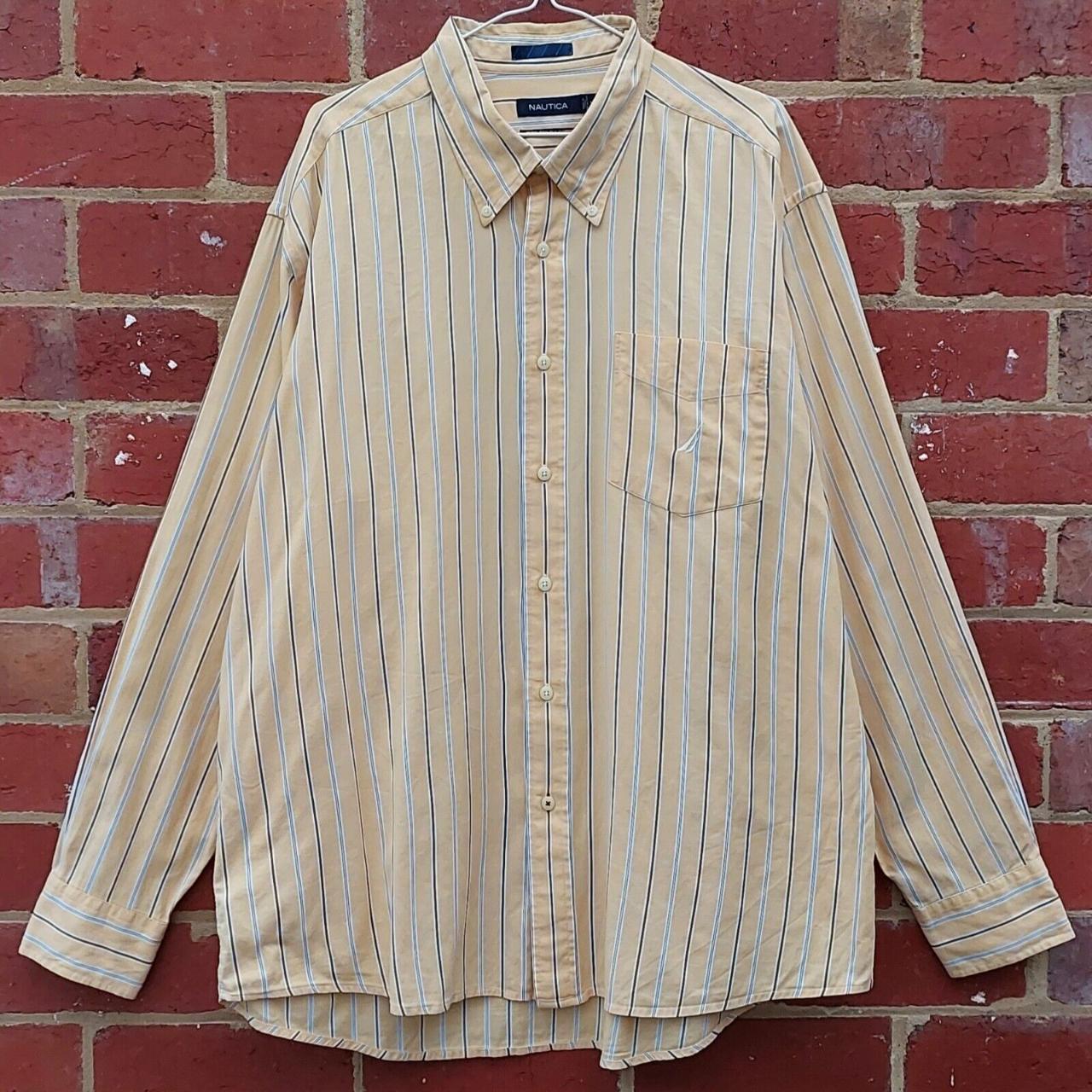 NAUTICA 100s Two Ply Cotton Yellow Striped Button Up... - Depop