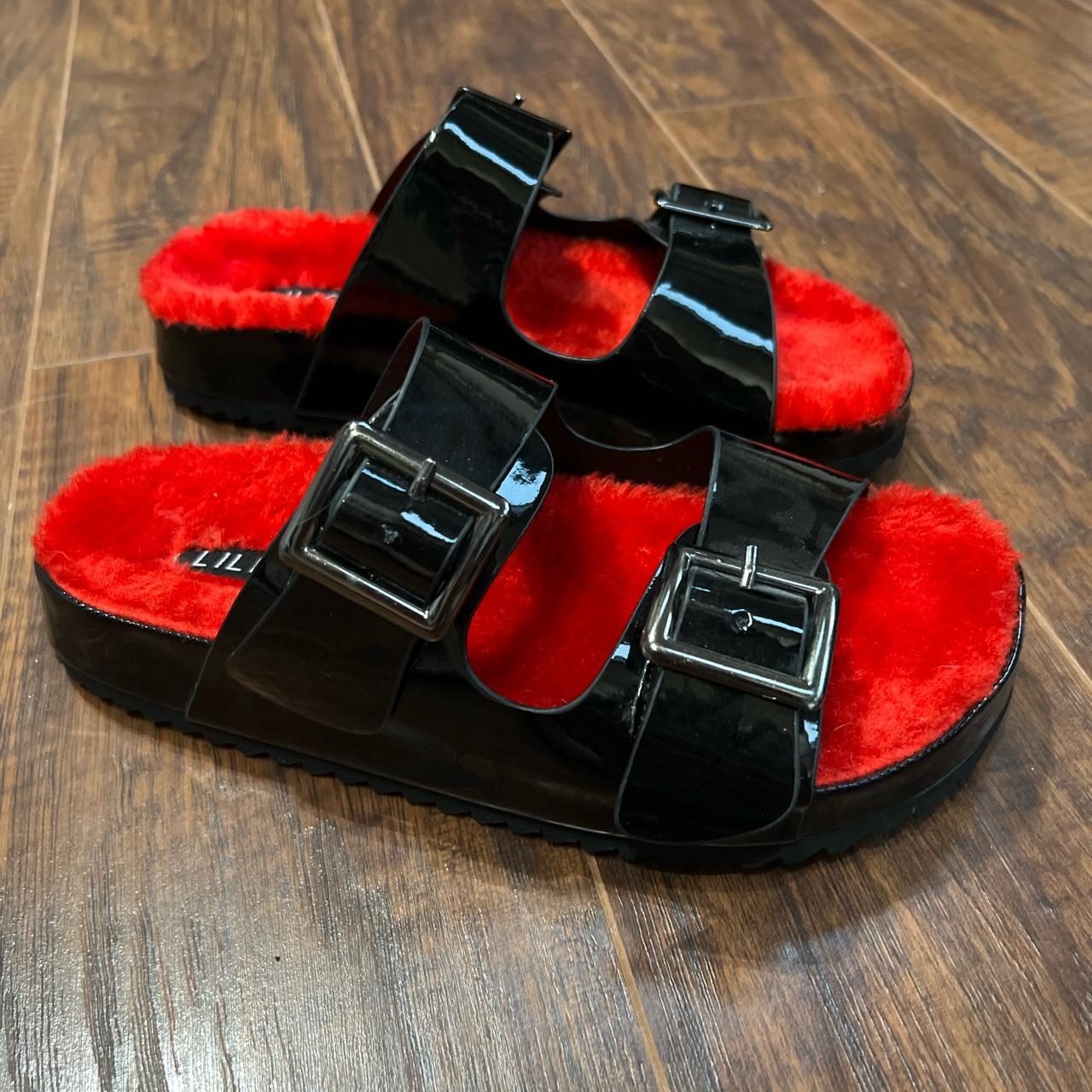 Leather slides with on sale fur