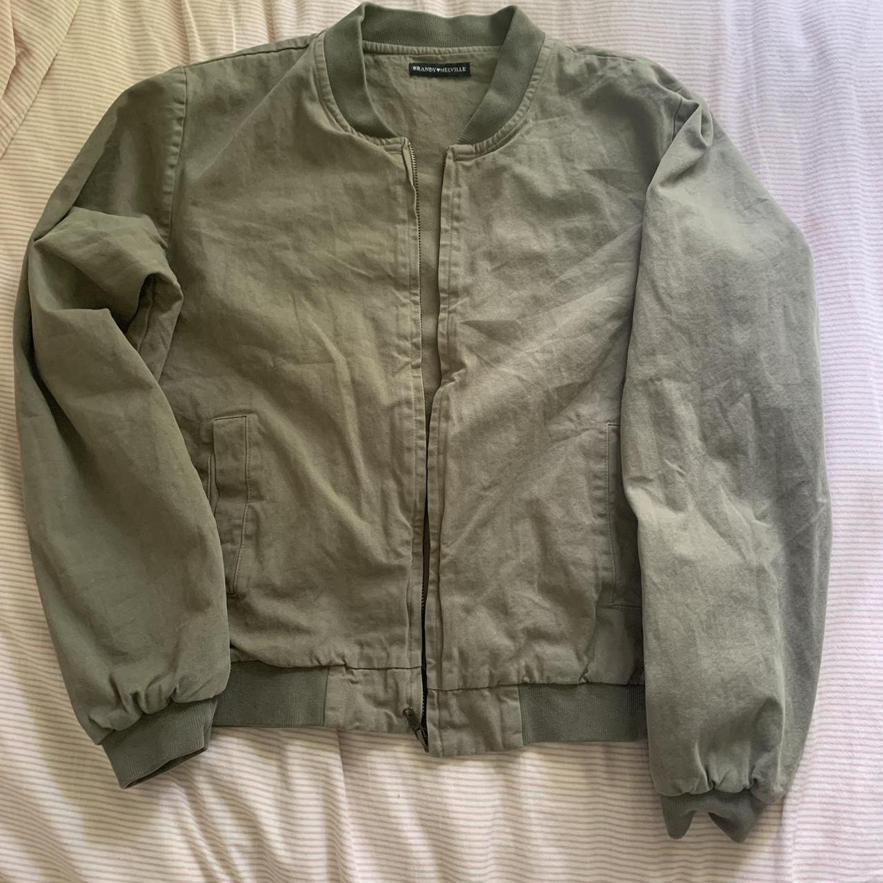 Brandy Melville Army Green Mini Bomber Jacket Medium... - Depop