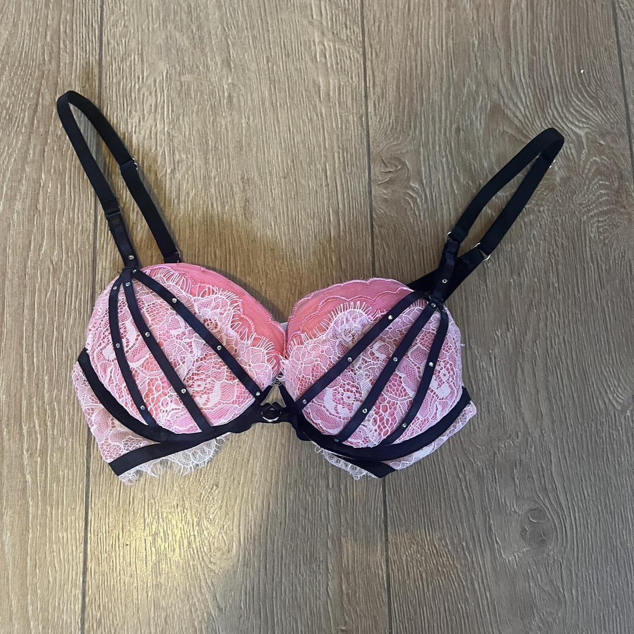 Ann Summers Pink Padded Plunge Bra With Black Depop