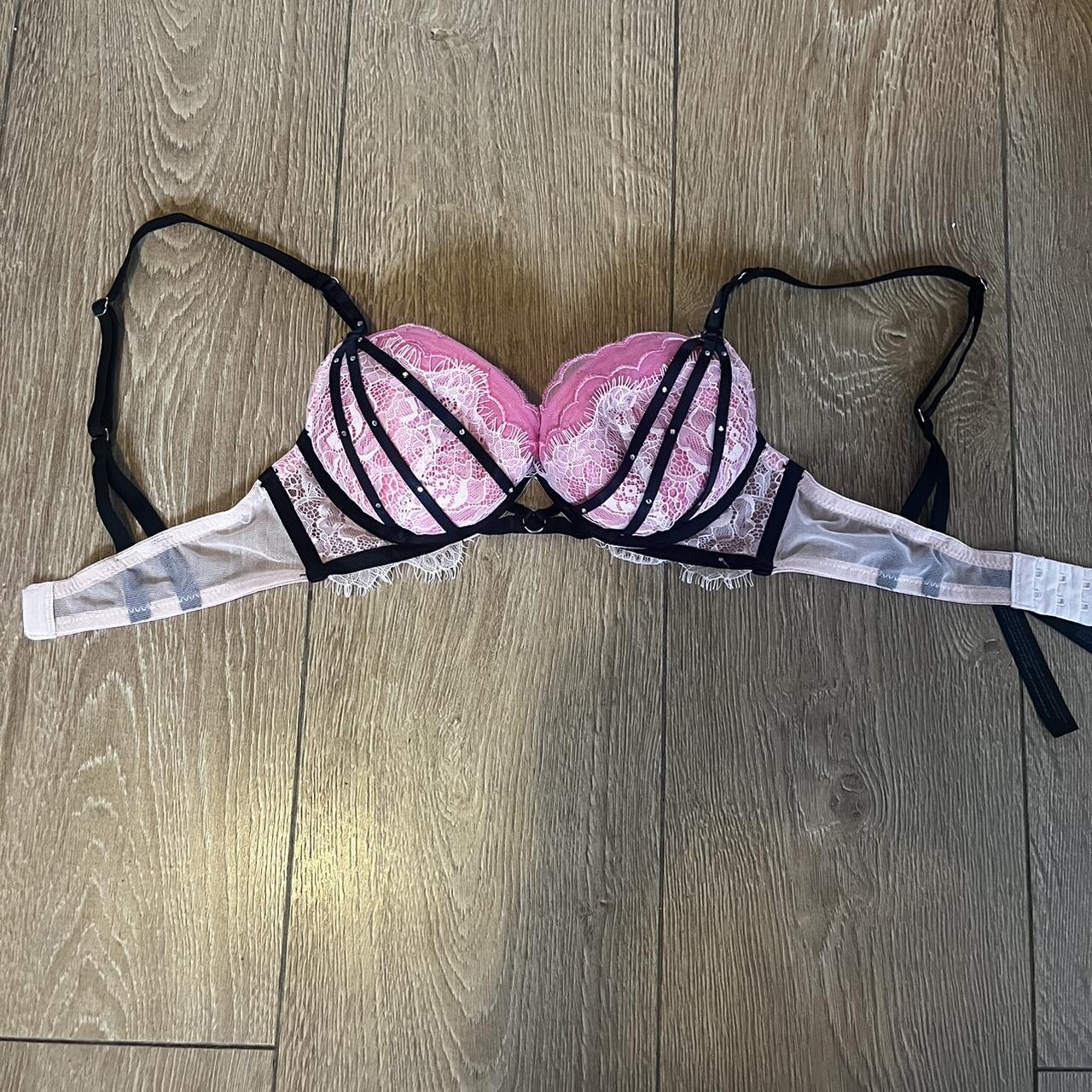 Ann Summers Pink Padded Plunge Bra With Black Depop