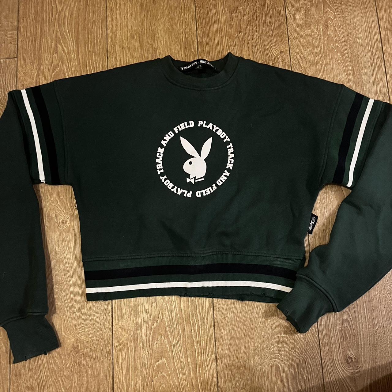 Playboy X Missguided Green Varsity Graphic Cropped... - Depop