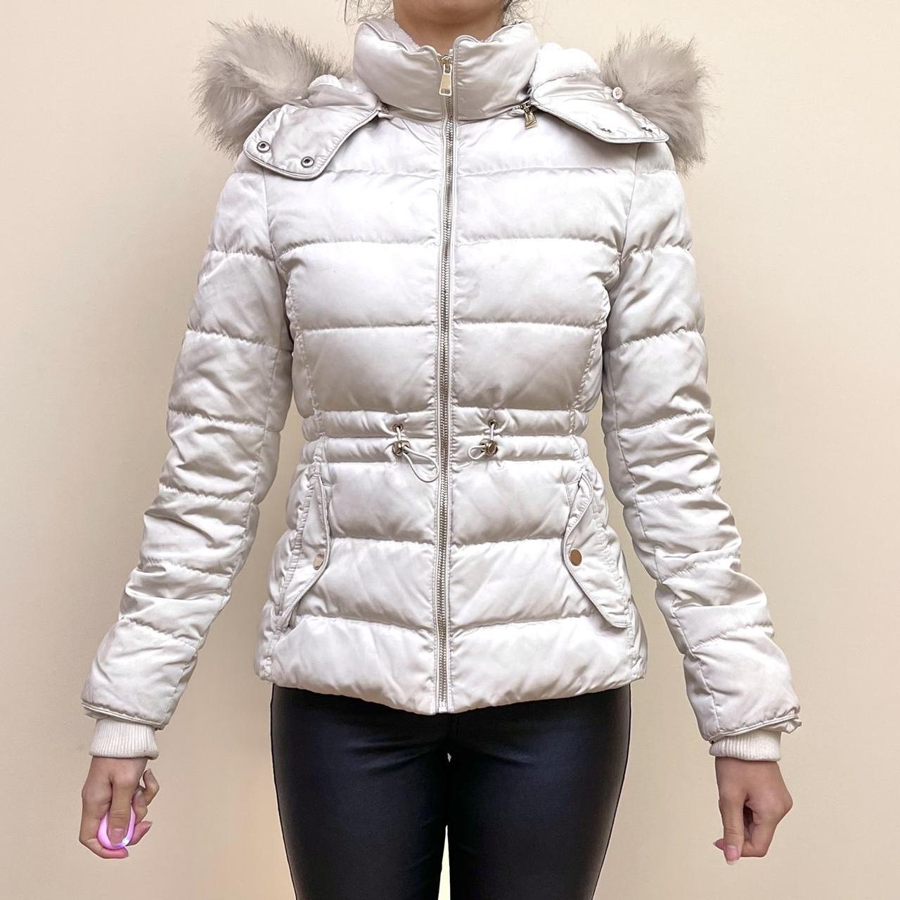 Cream Zara down jacket fur hooded coat ‼️Kindly note... Depop