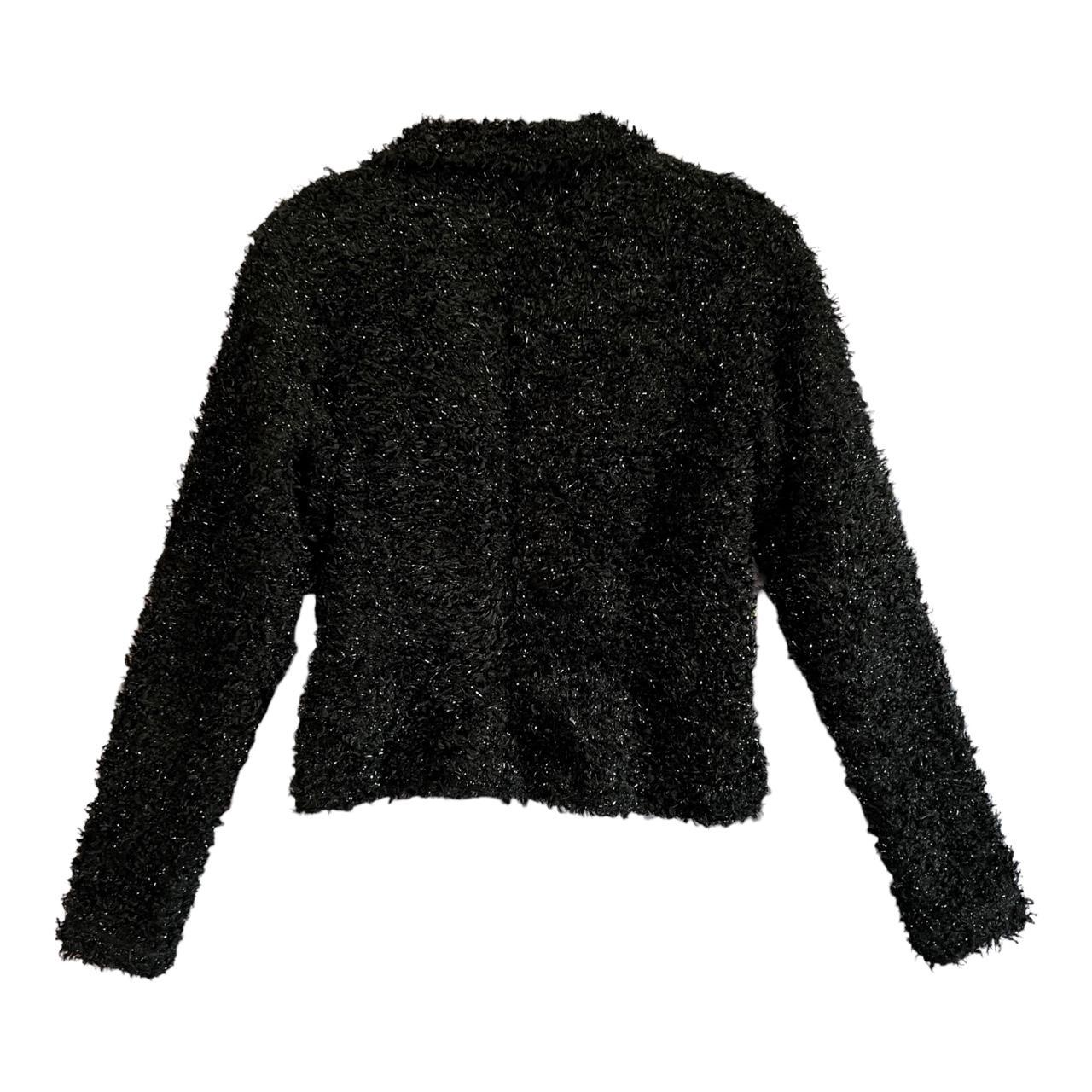 Vintage 90s Black Fuzzy Sparkle Cropped Zip Up... - Depop