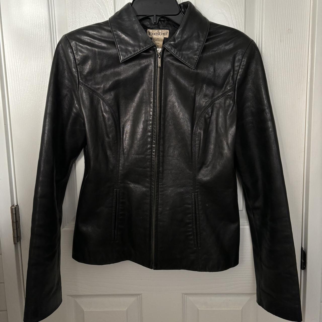 stunning vintage bebe black leather jacket 🖤 in... - Depop