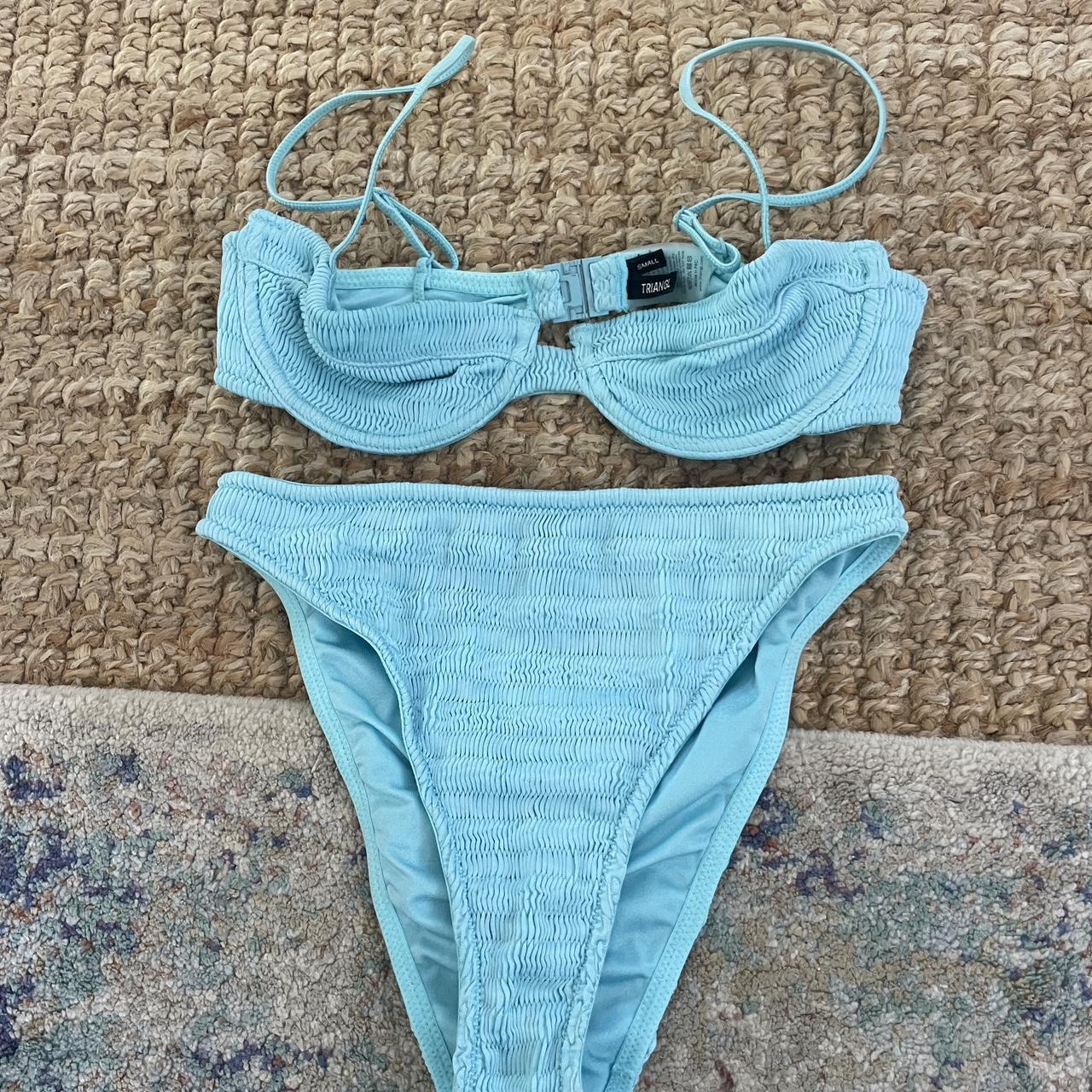 Blue Triangl bikini High waisted bottoms Size S top