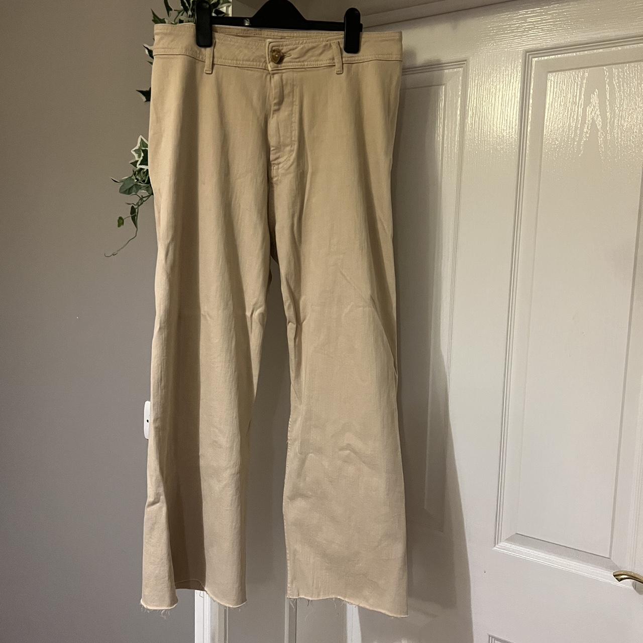 Beige Straight Leg Trousers Size 16 slight mark... - Depop