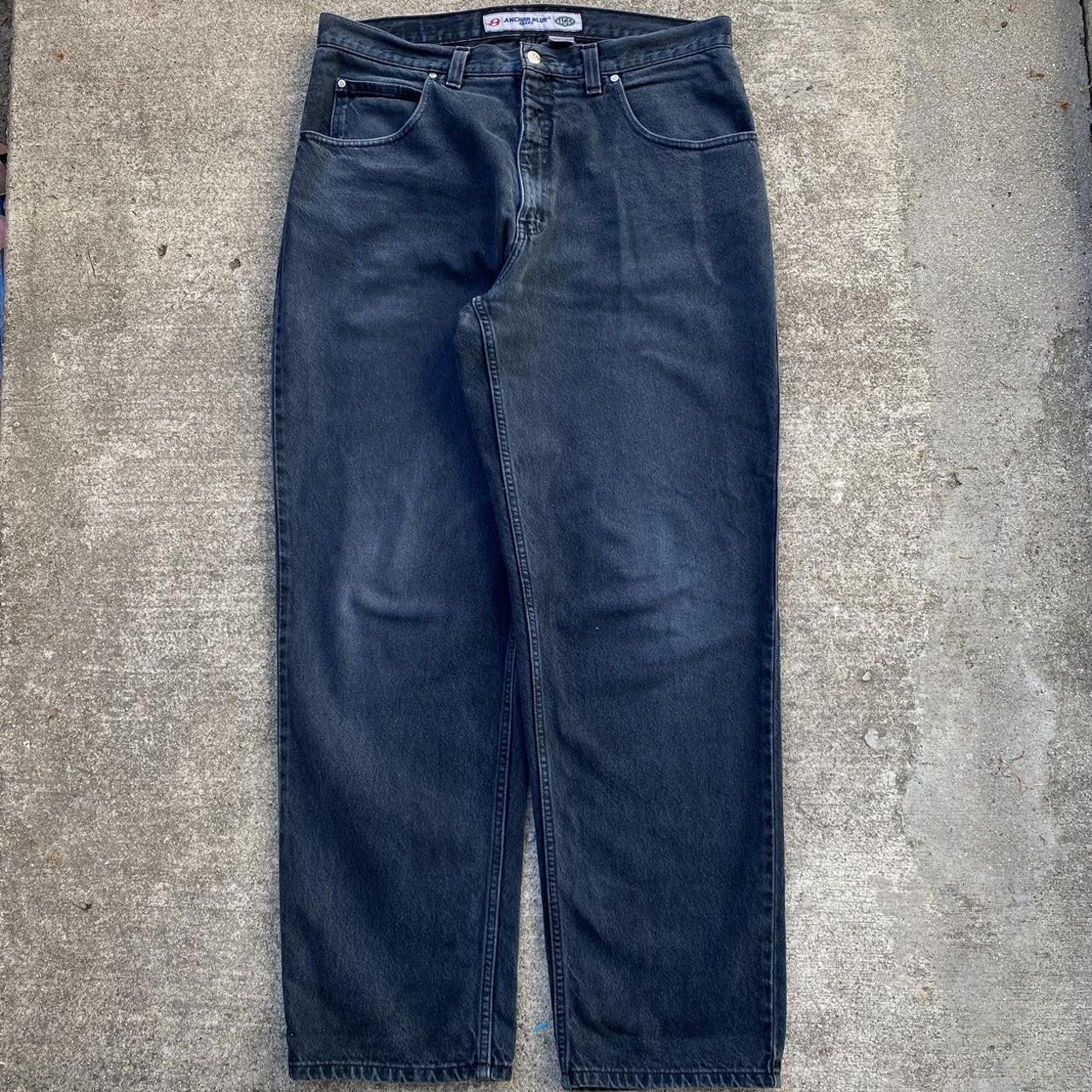 Vintage anchor blue baggy black washed jeans Size:... - Depop