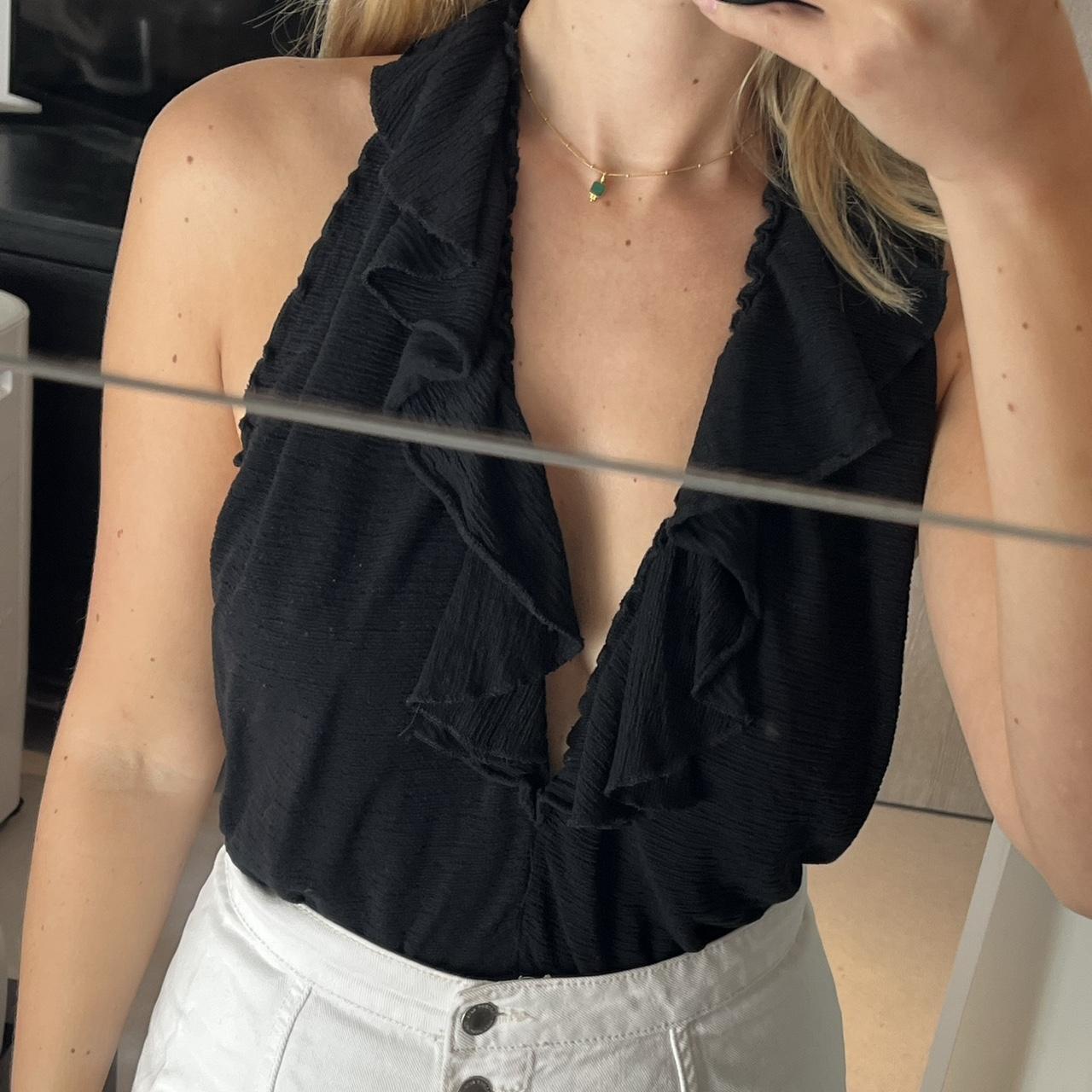 Black halter neck Zara bodysuit Size small Ruffle... Depop
