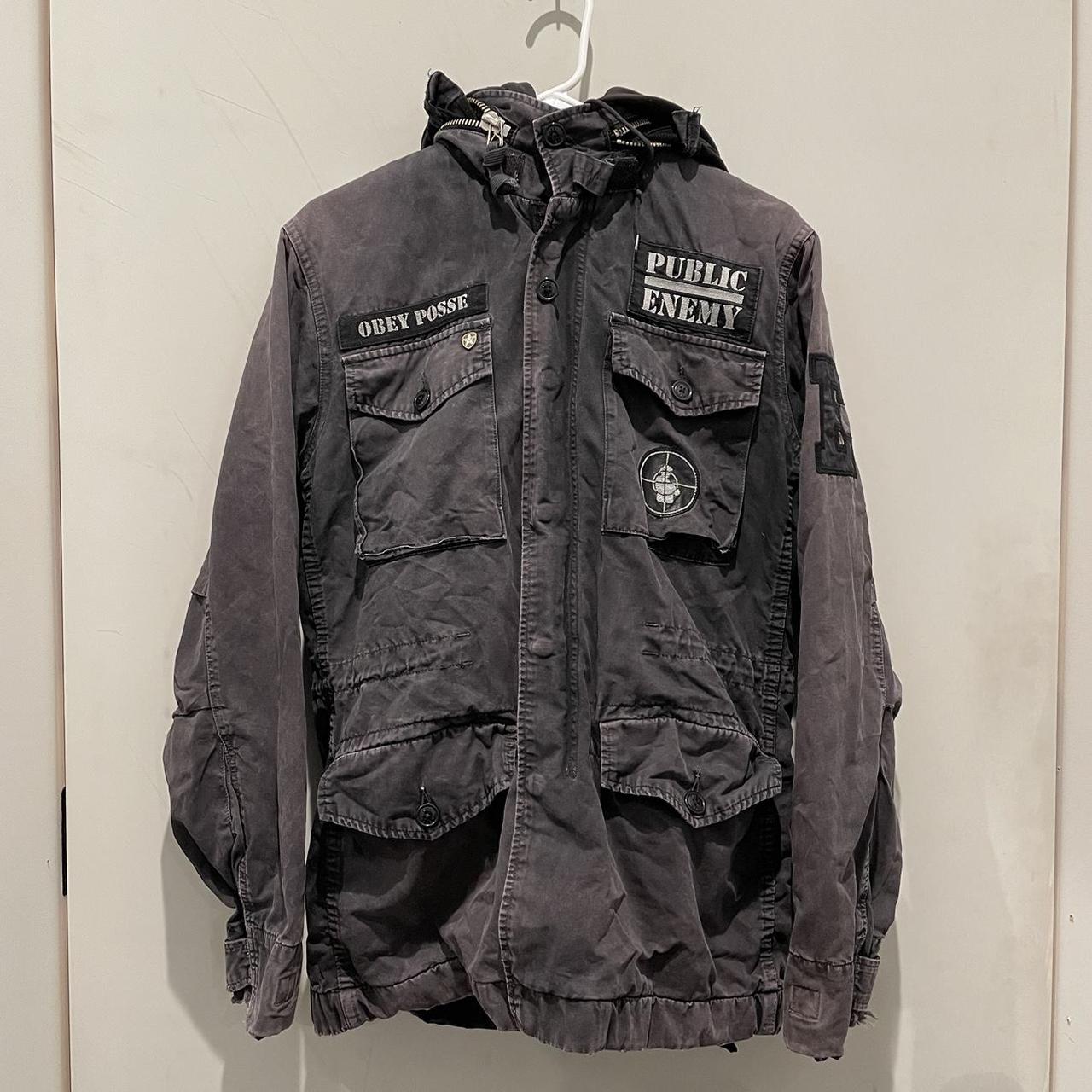 Obey x Public Enemy M65 jacket. It's heavly faded... - Depop