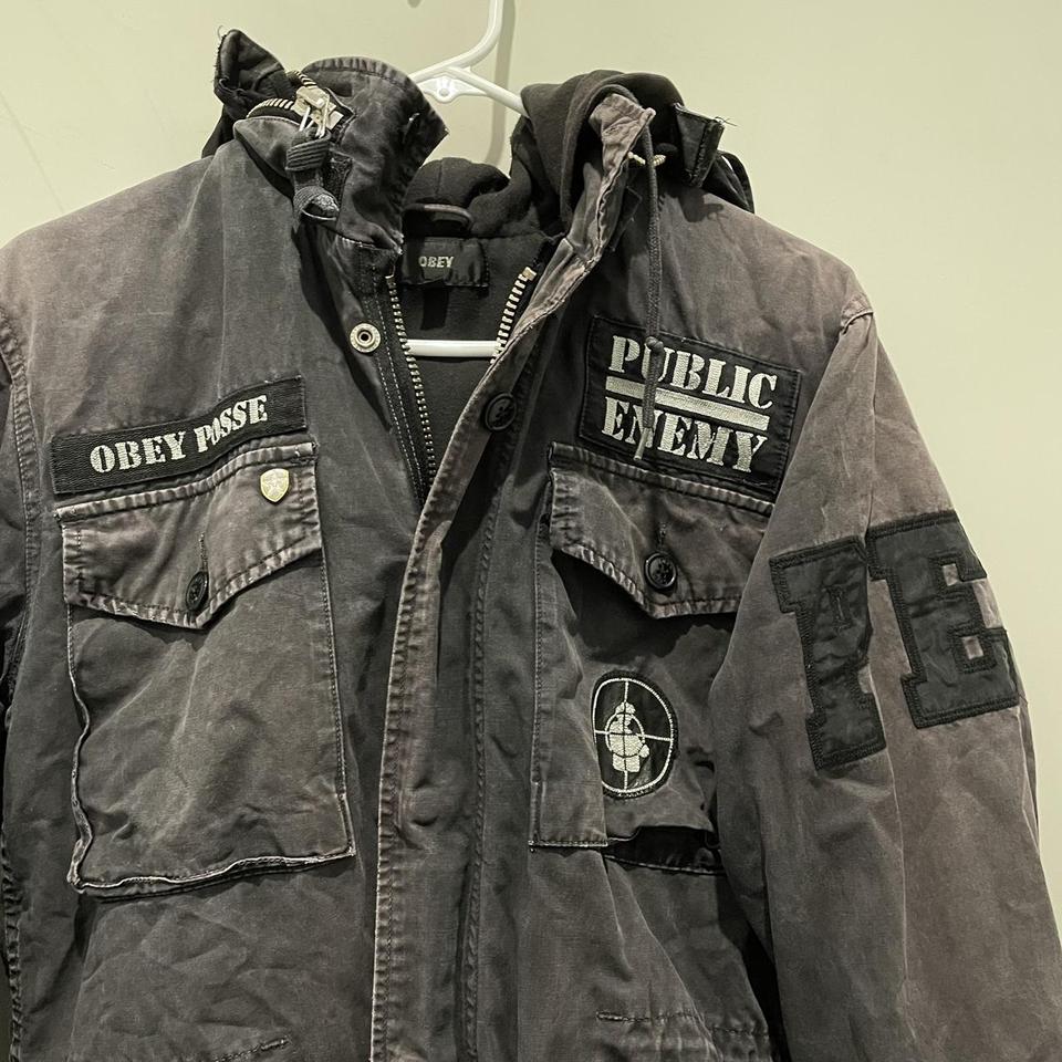 Obey x Public Enemy M65 jacket. It's heavly faded... - Depop