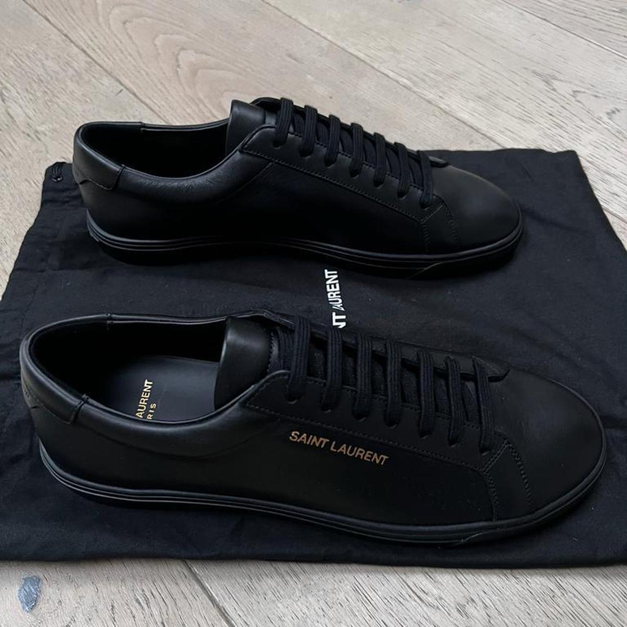 Saint Laurent men’s black leather trainers Size eur... - Depop