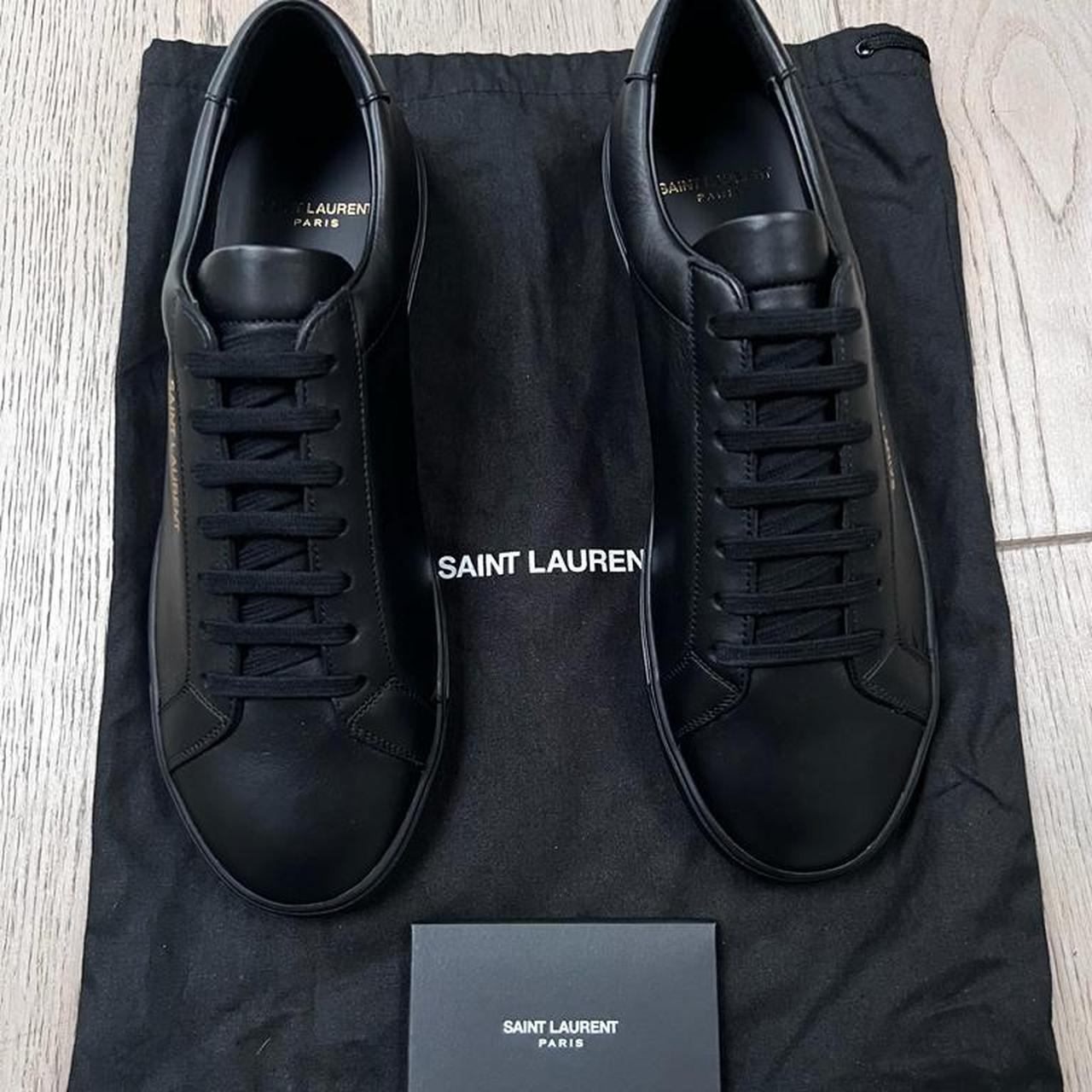 Saint Laurent men’s black leather trainers Size eur... - Depop