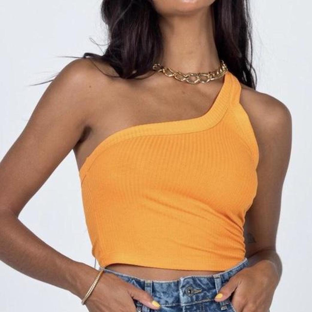 Lioness Orange one shoulder top Size XS Depop
