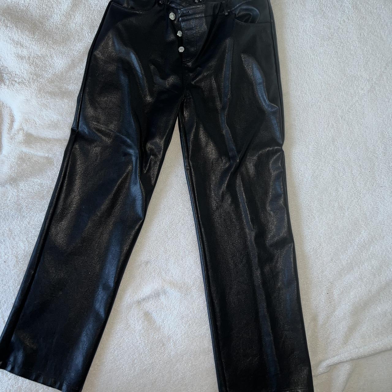 Women’s vintage Fashion Nova black leather wide leg... - Depop
