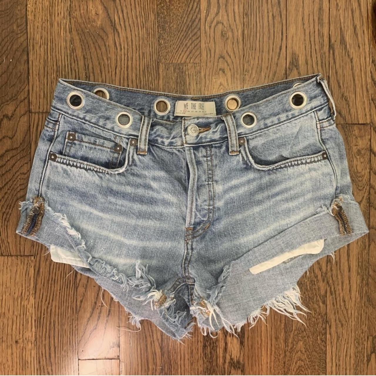Free People jean shorts Lighterwash w/ silver belt... Depop