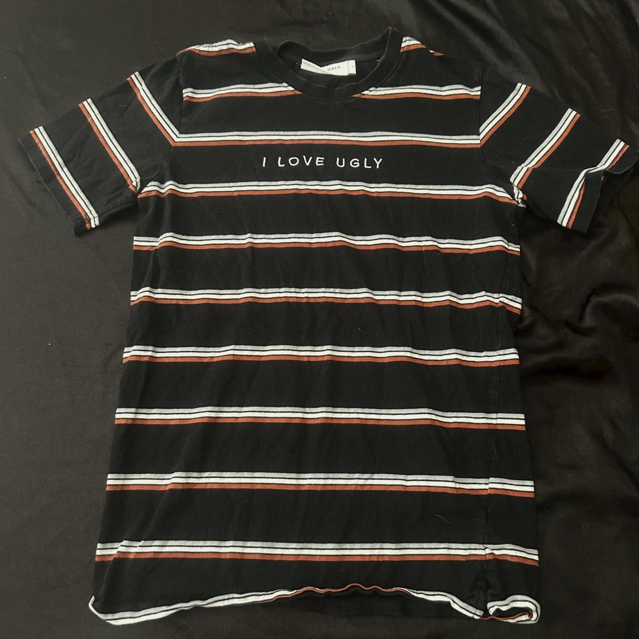 Black striped I love ugly tee shirt Size small - Depop