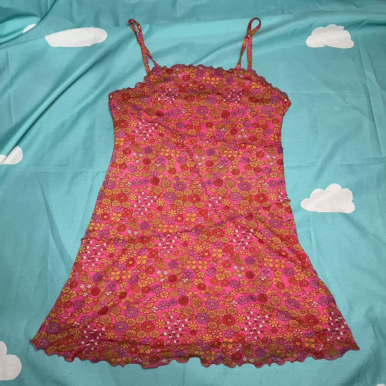 groovy 70s inspired colorful flower printed dress.... - Depop