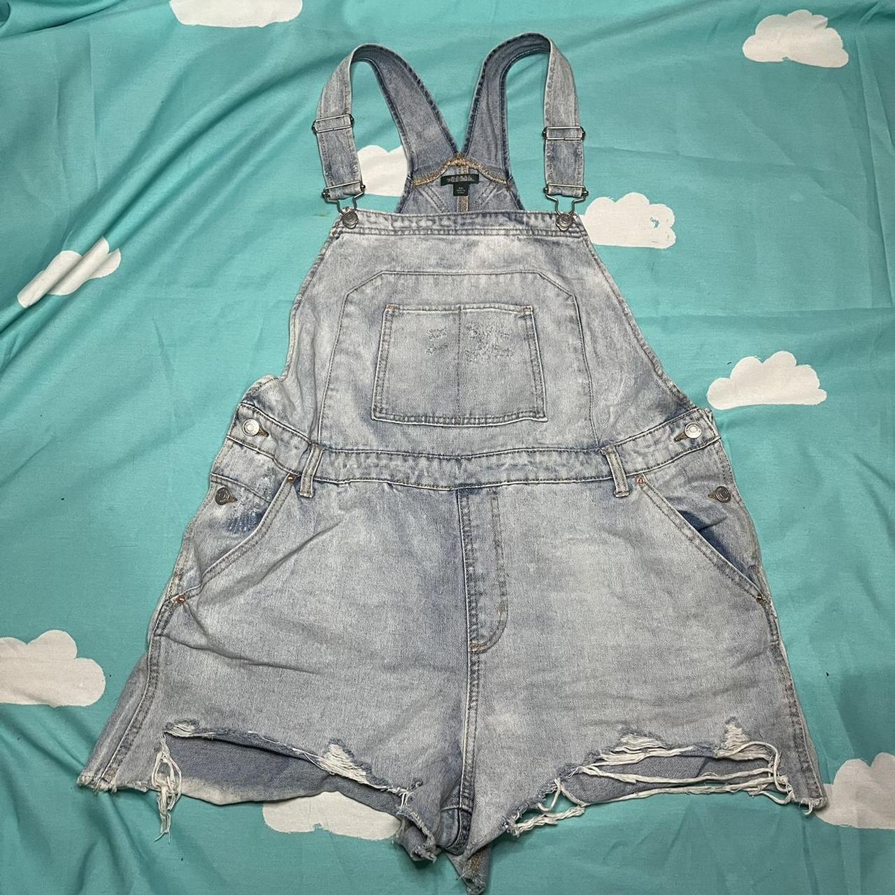 wild fable light wash denim overalls shorts size xxl... - Depop