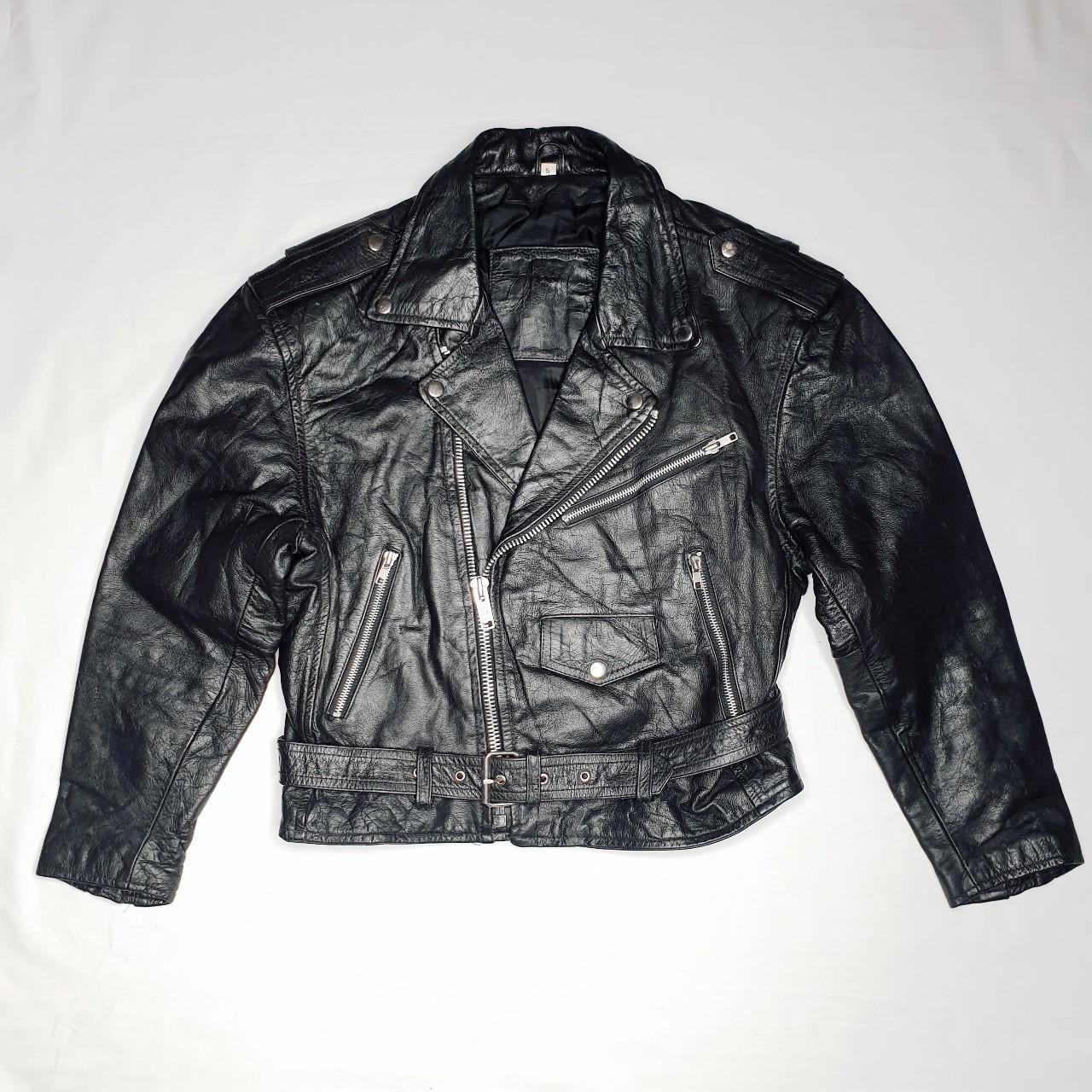 Vintage cropped leather jacket with grommet holes on... - Depop