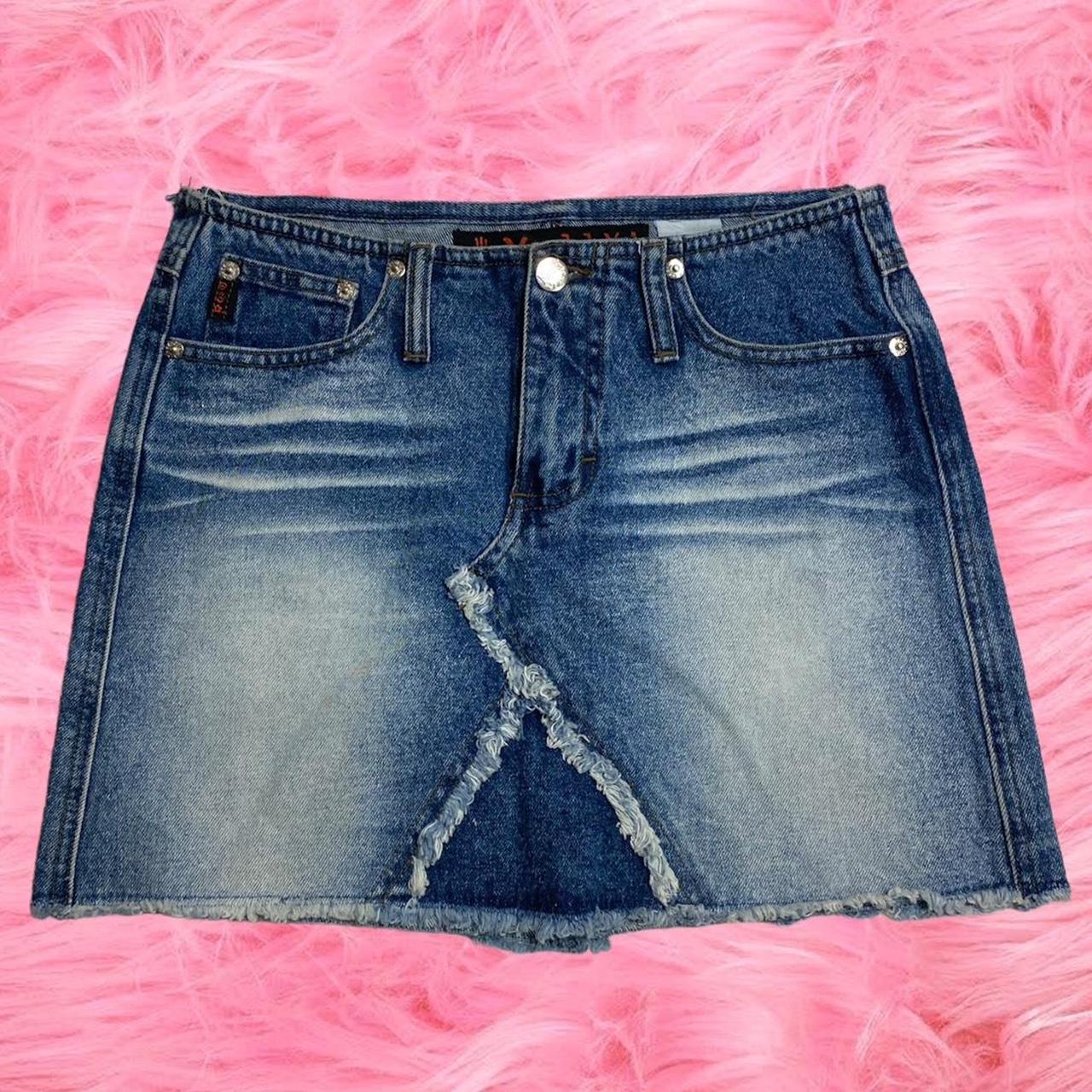 2000s mudd yo! denim mini skirt - distressed hem -... - Depop