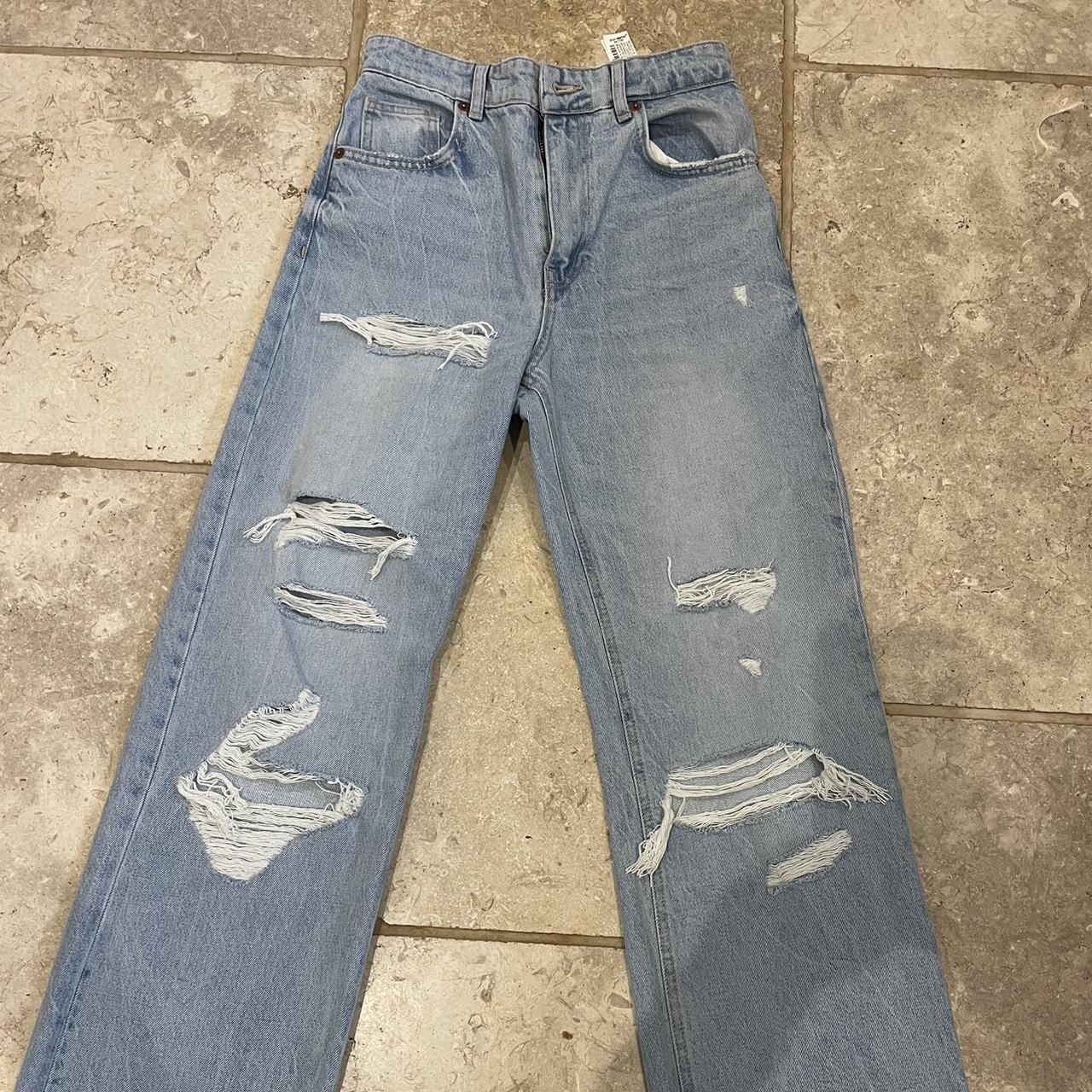 Zara wide legged ripped jeans size eur 36 Depop