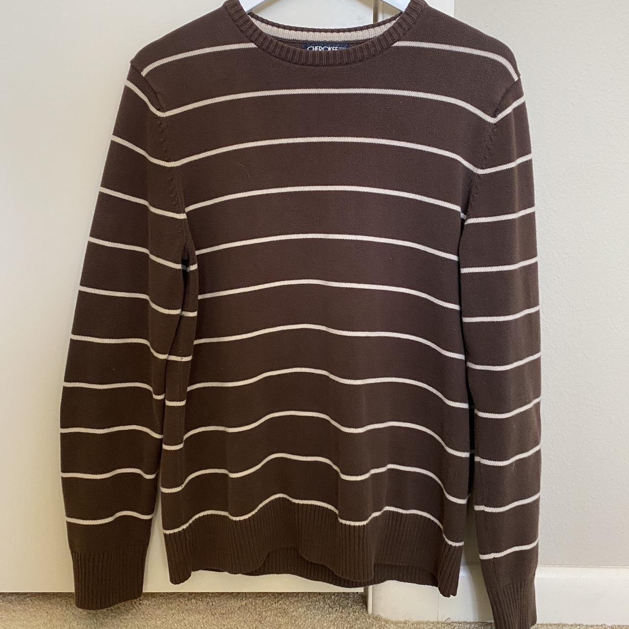 Brown and white striped sweater - Depop