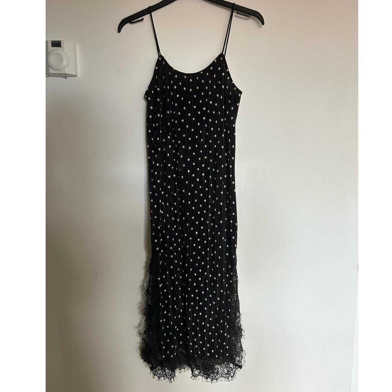 black and white polka dot plisse slip dress... Depop