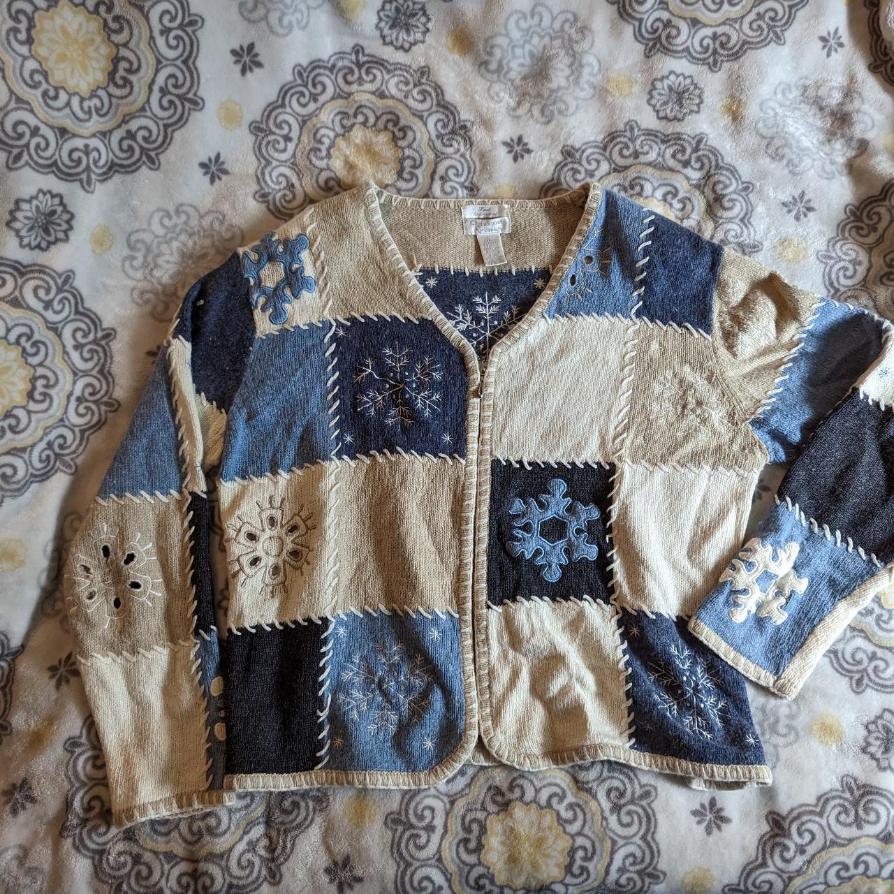 Christopher & Banks Women's Blue and White Jacket | Depop