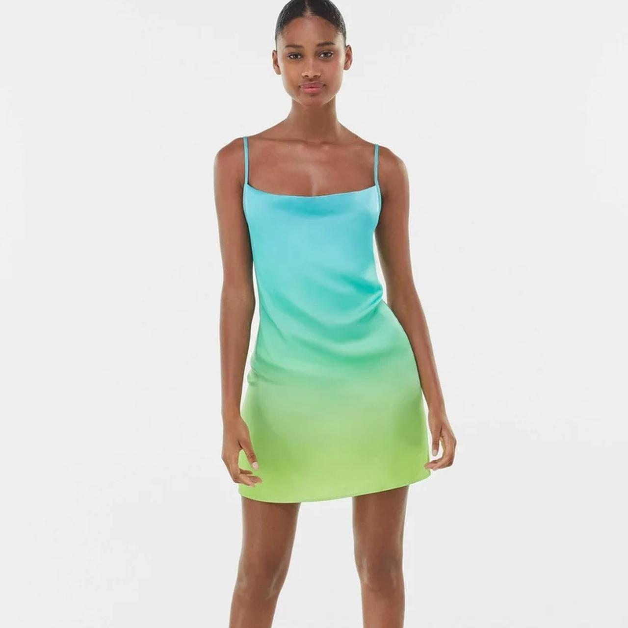 Ombré blue and green satin silk dress Brand new... Depop