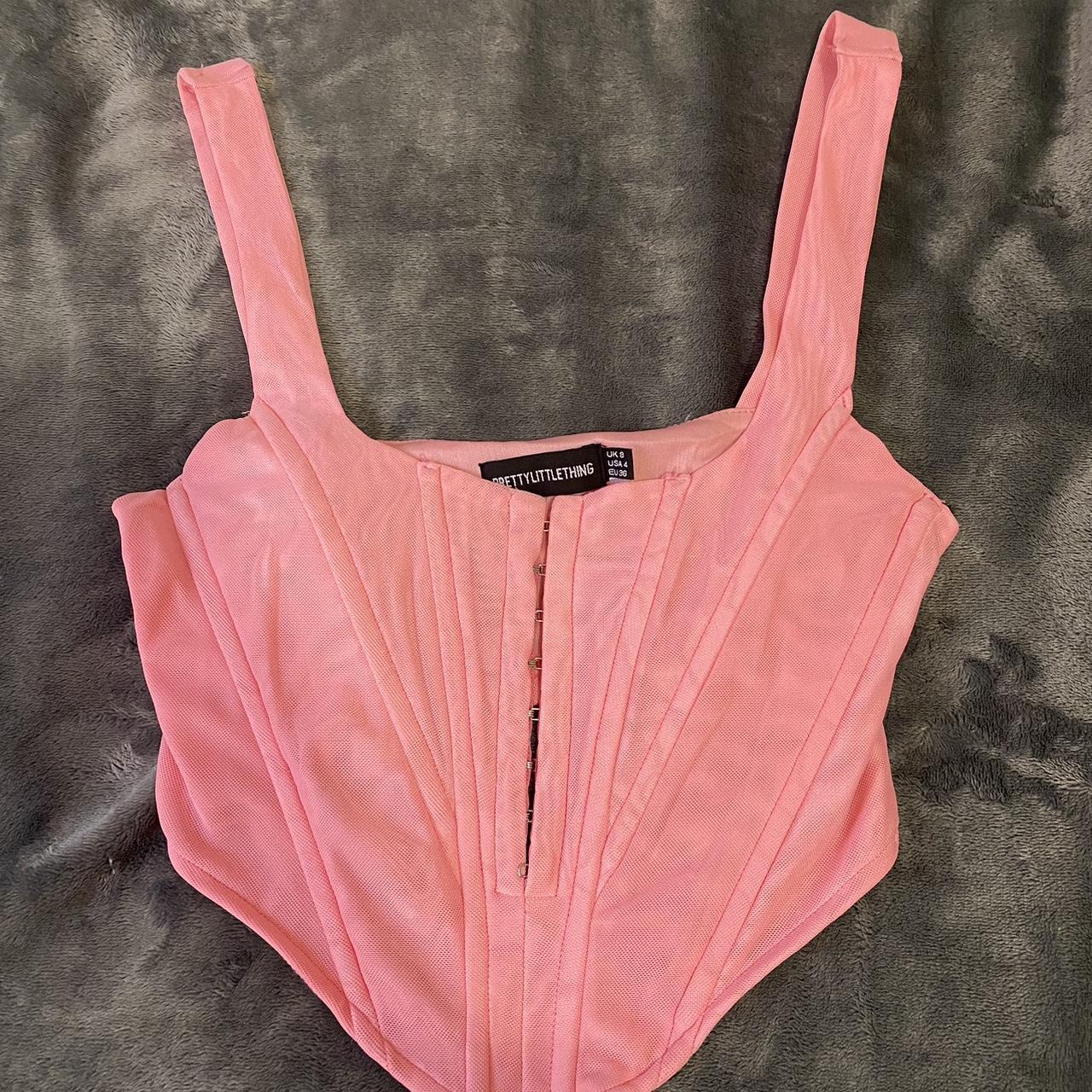 Pink Faux Leather Front Hook & Eye Corset Set