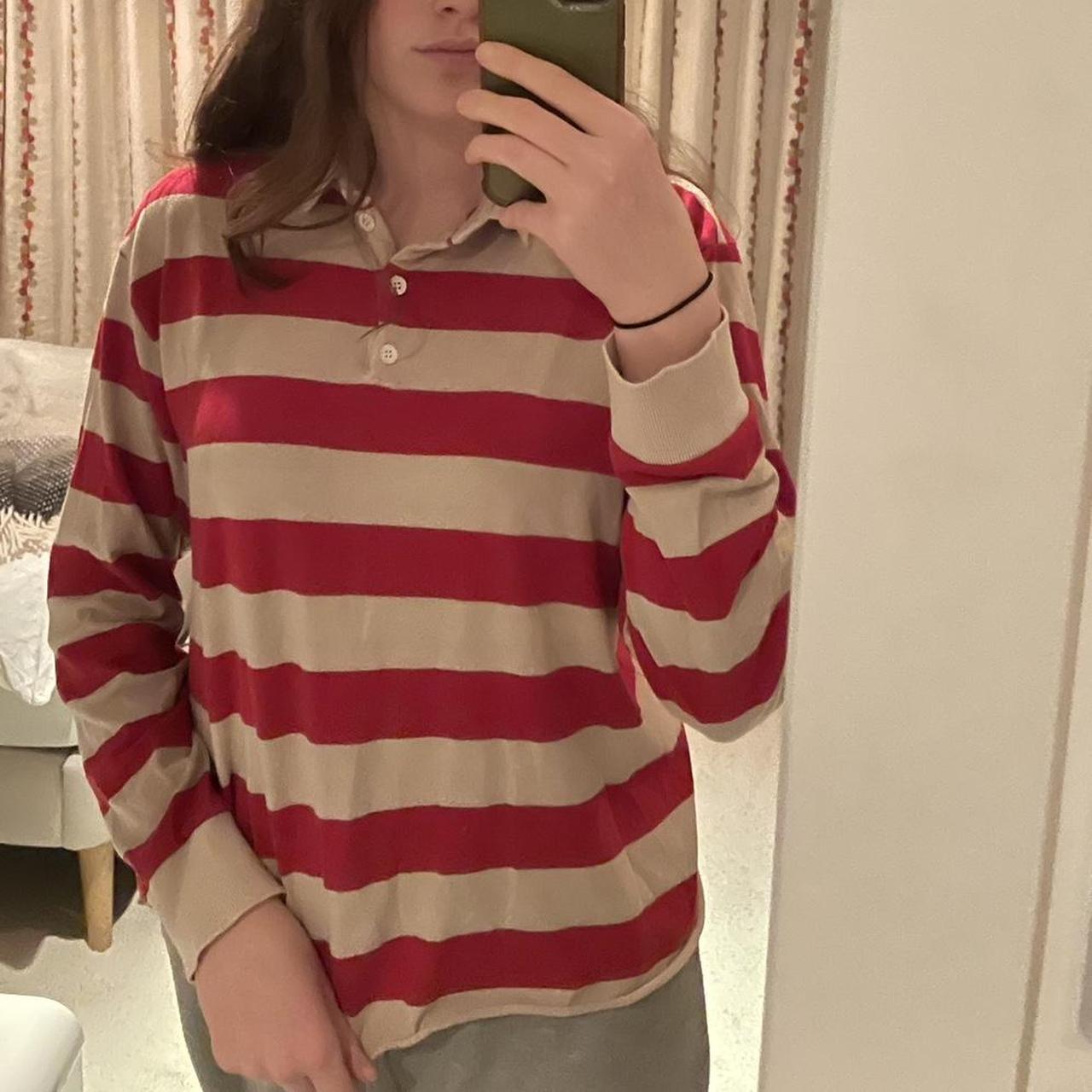 Brandy red beige striped long sleeve shirt / rugby... Depop