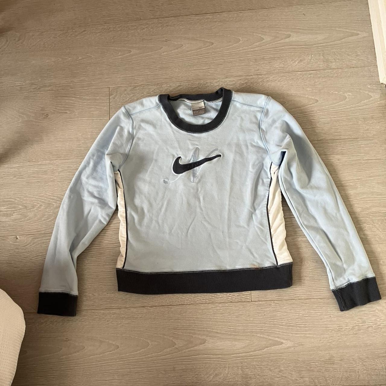 VINTAGE Nike sweatshirt/jumper Light blue with... - Depop