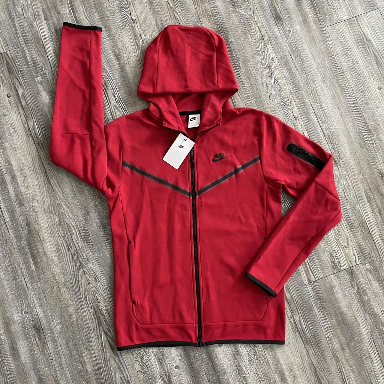 Red Nike Tech Fleece Full Zip Hoodie Uk Drill Brand Depop