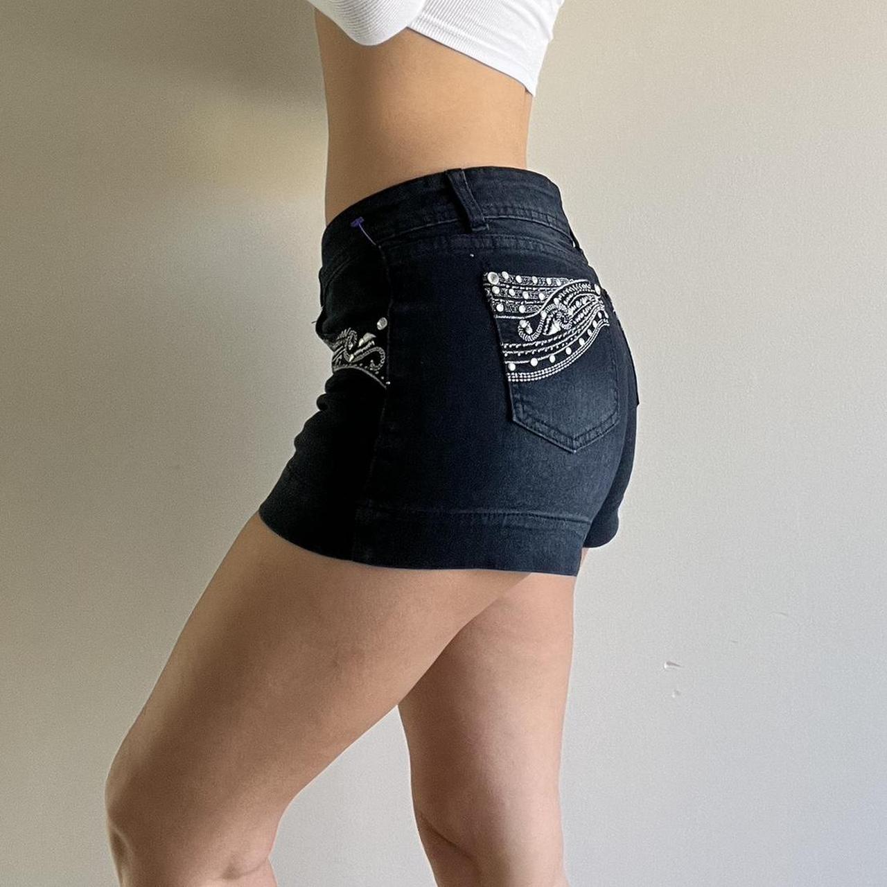 DARK BLUE DENIM Y2K SHORTS adorable bedazzled | Depop