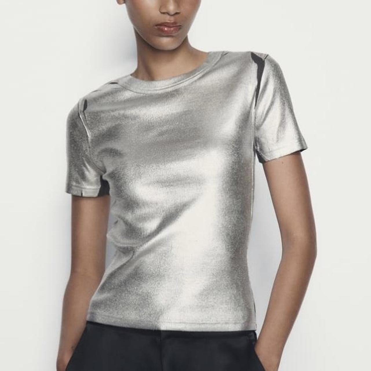 New Zara Shiny Metallic Silver Parachute Mid Rise - Depop
