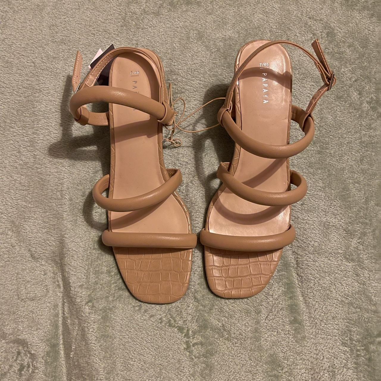 Papaya Tan/beige Block Heel Shoes Size UK 7 Brand... Depop
