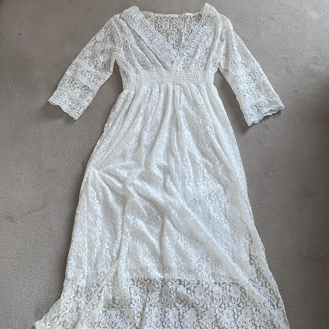 White lana del rey like babydoll prairie dress. lace... - Depop