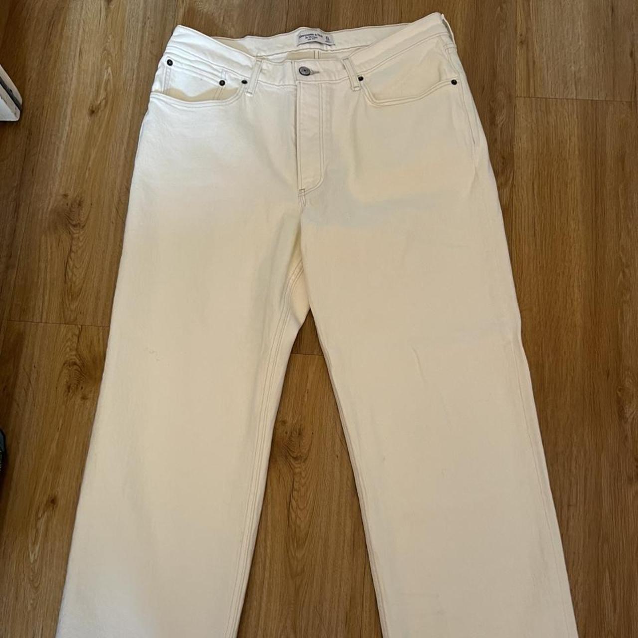 Abercrombie and fitch baggy low rise cream Jeans... - Depop