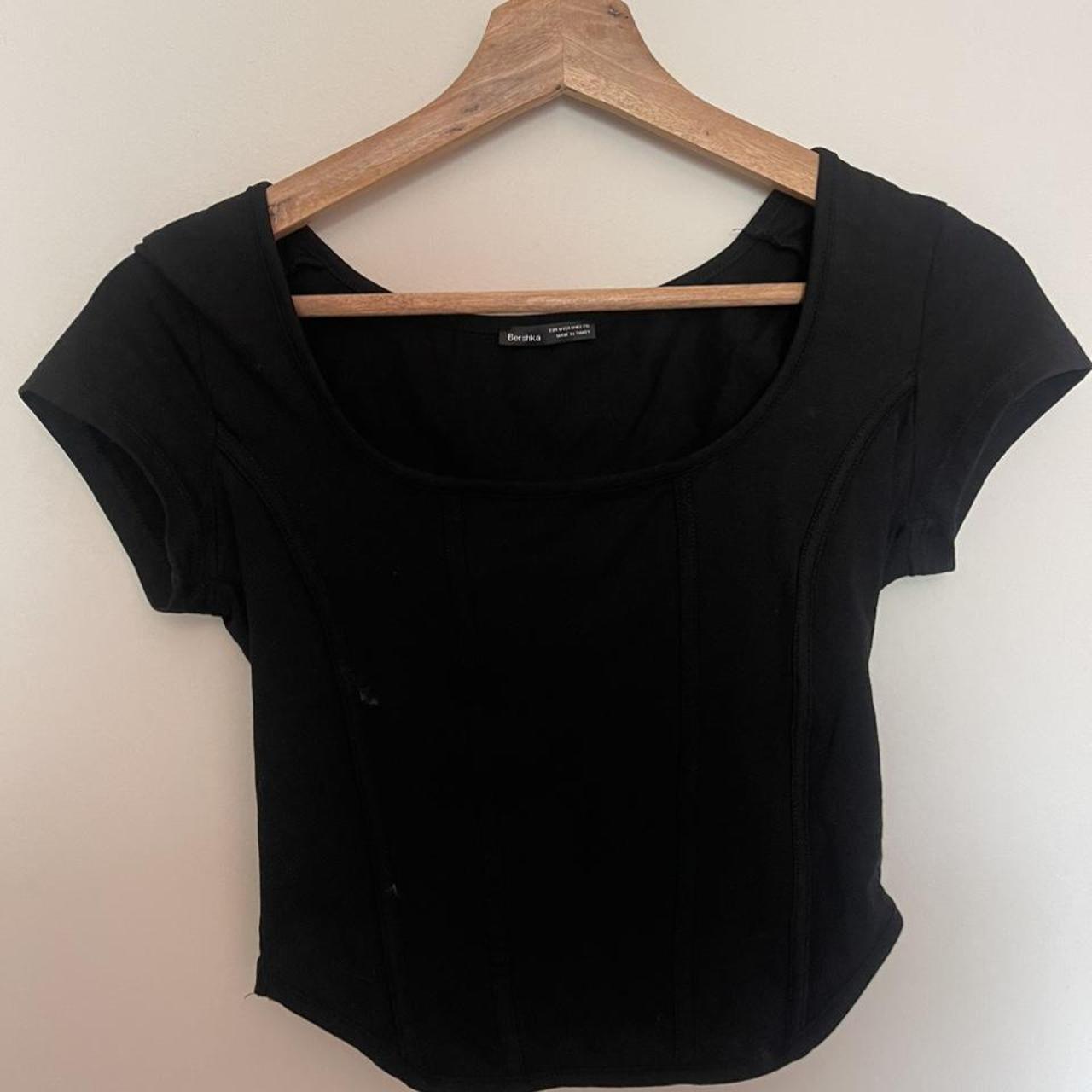 Bershka black corset short sleeve crop top Never... - Depop